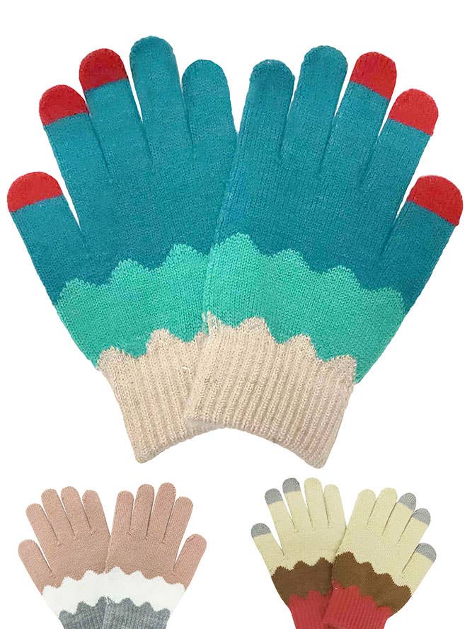 Wavy Color Block Touch Gloves for wholesale by Hana