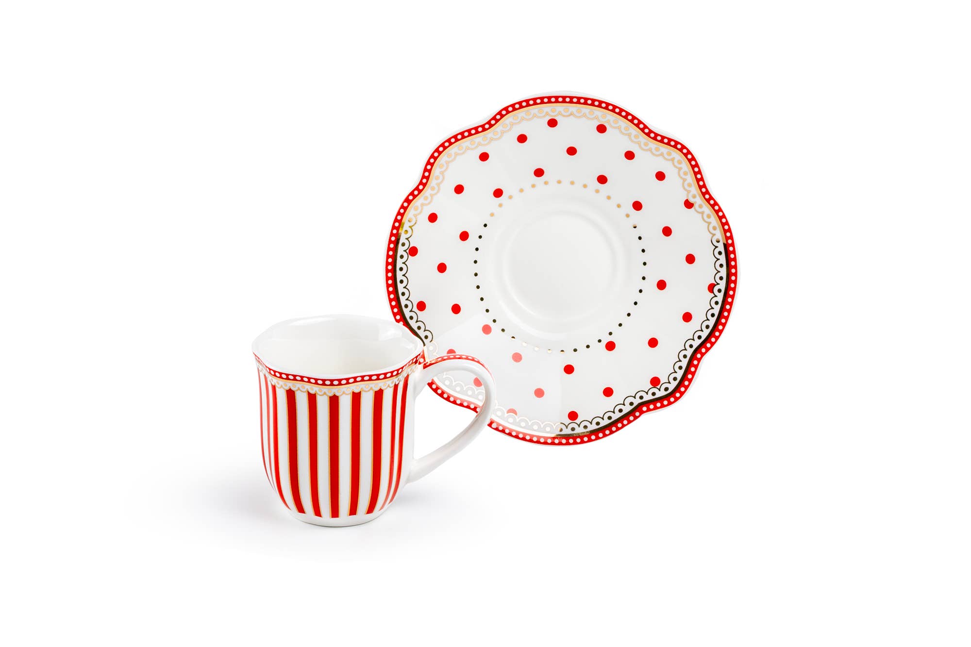 Grace Teaware - Wholesale Coffee/Tea Cup - Red Josephine Stripes and Dots 2oz Espresso Cups and Saucers4