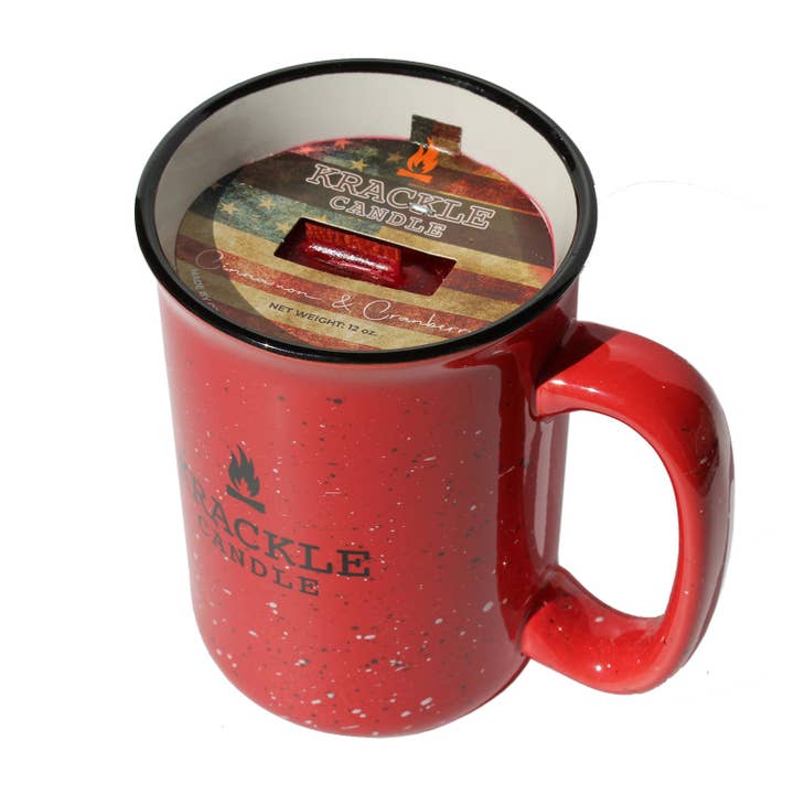 Krackle Candles | Cinnamon & Cranberries | 12 oz Scented Candle Mug with Natural Crackling Wooden Wick | USA-Poured | Reusable Coffee Mug | Cranberry, Citrus & Holiday Spice Fragrance for wholesale by Krackle Candle