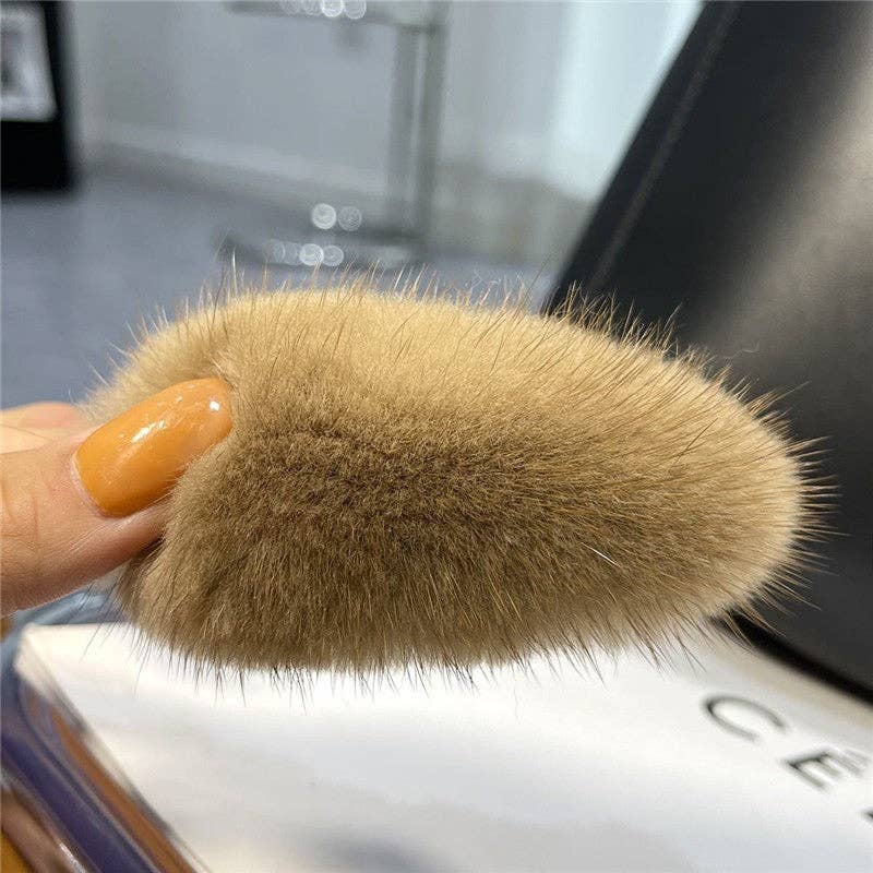 FurDecoration - Wholesale Hair Clip - Women's - Fluffy Mink Fur Hair Clip - Solid Color9