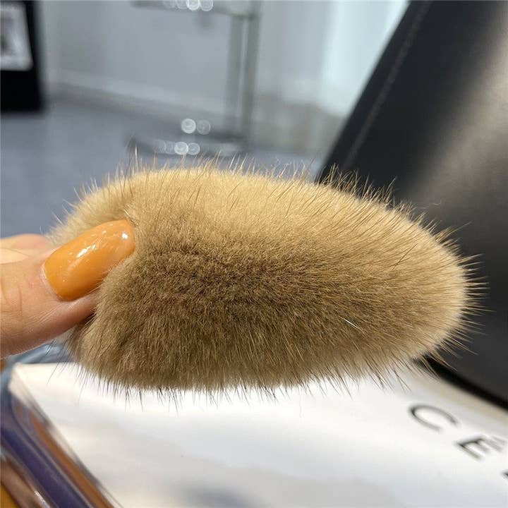 FurDecoration - Wholesale Hair Clip - Women's - Fluffy Mink Fur Hair Clip - Solid Color9