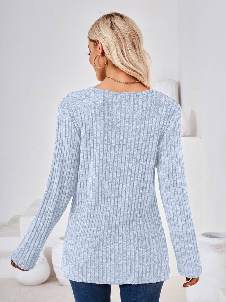 Lily Clothing - Vente Tunique – femme - T-SHIRT AMPLE À COL ROND ET BOUTONNÉ À MANCHES LONGUES3