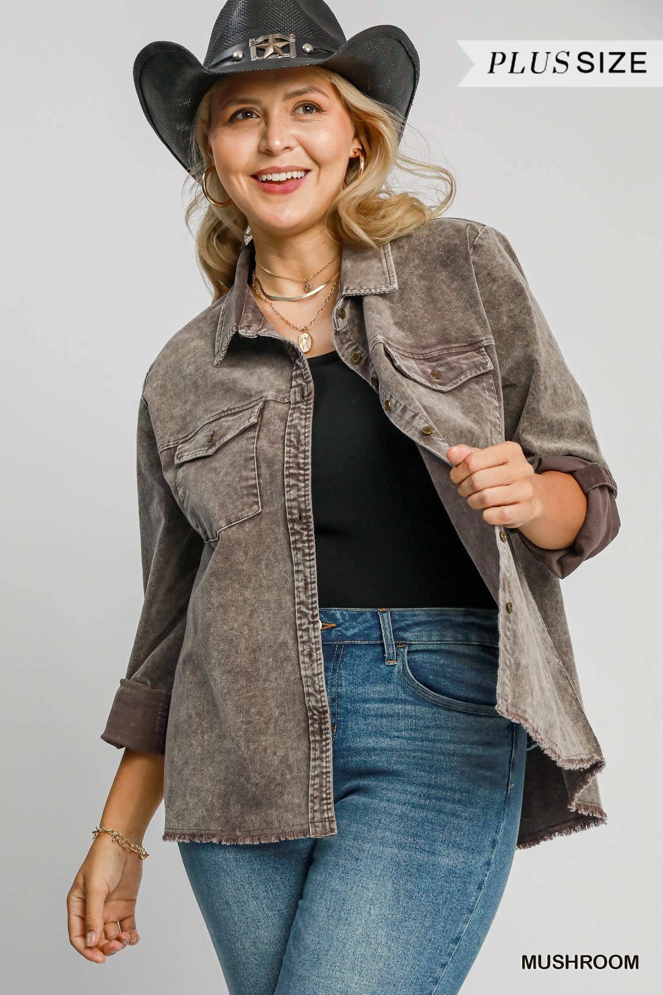 Vanilla Monkey - Vendita all'ingrosso Camicia button down - Donna - Camicia Plus Stone Wash con colletto3