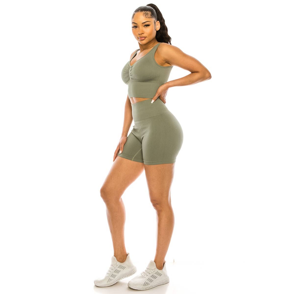 Lime All the Time - Wholesale Activewear Set - Women's - 2 Pcs Set Ribbed Muscle Tank Bra and Highwaist Short7