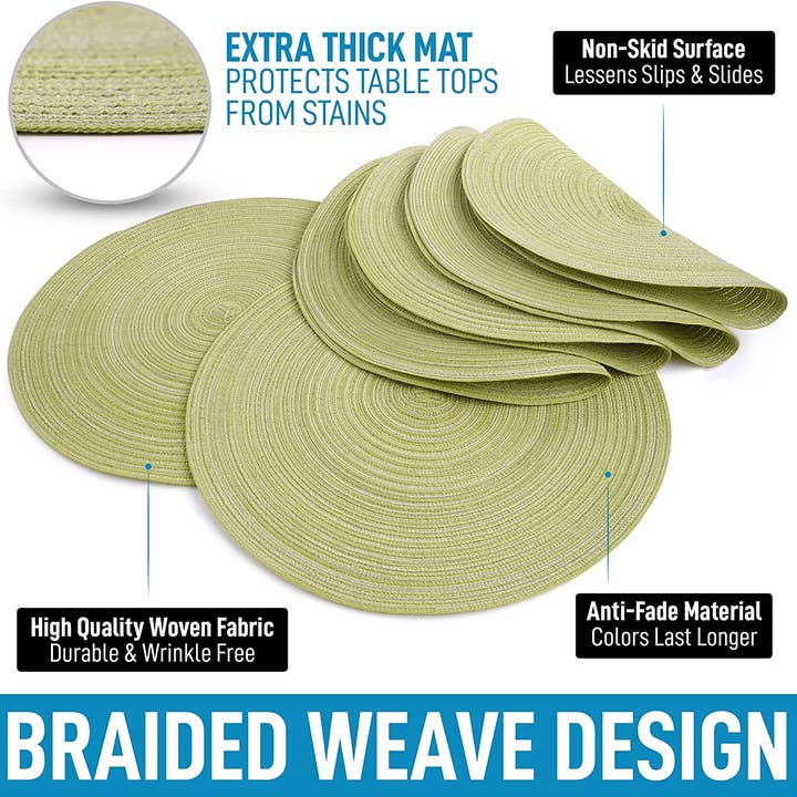Zulay Kitchen - Wholesale Placemat - 15-Inch Braided Round Placemats – Set of 612