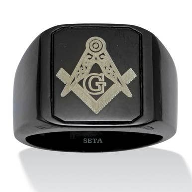 Men's Black Stainless Steel Masonic Ring for wholesale by PalmBeach Jewelry