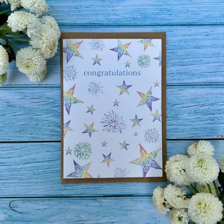 Congratulations Stars Eco Friendly Card Colourful Blank JWA for wholesale by Jen Winnett Eco Artist