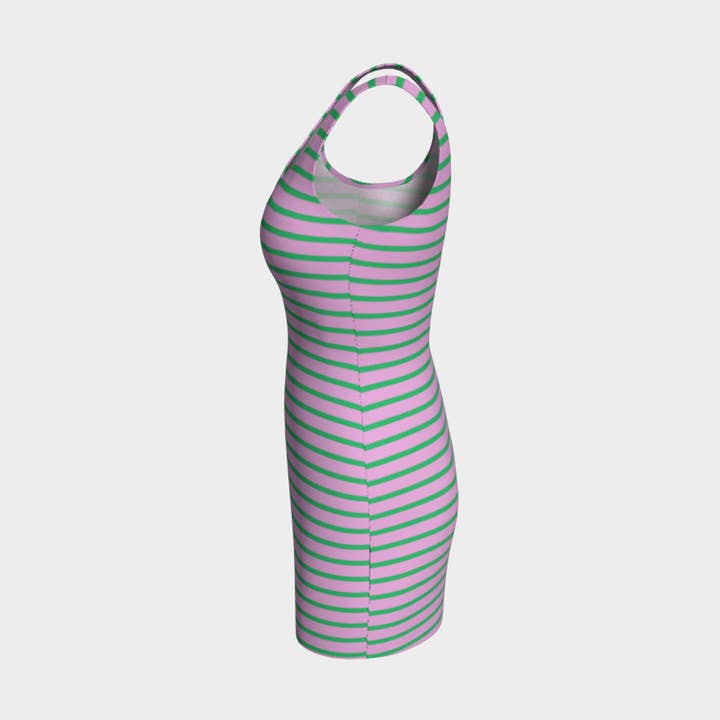 Striped Bodycon Dress - Green on Light Pink for wholesale by SummerTies