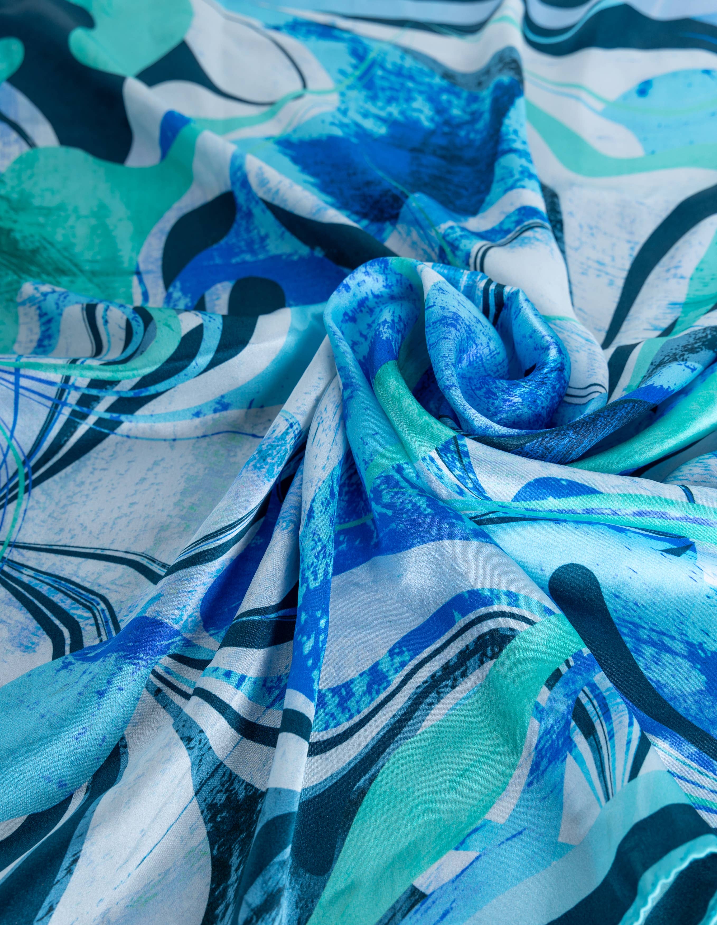 Pashmisy - Wholesale Scarf - Women's - Aqua Wave Flow – Italian Silk Square Scarf (70 x 70 cm)4