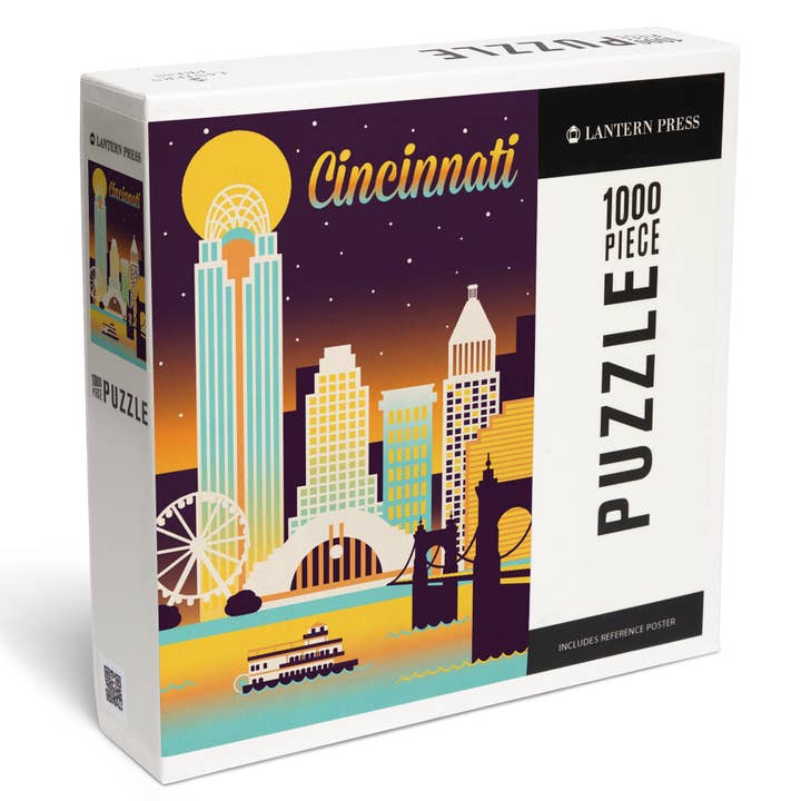 Lantern Press – wholesale Puzzle – Adult – 1000 PIECE PUZZLE Cincinnati, Ohio, Retro Skyline Chromatic