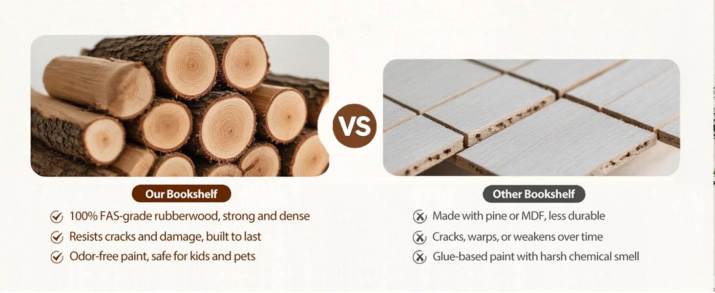 39F Inc. - Wholesale Bookcase - Walnut 4-Tier 100% Solid Wood Rotating Bookshelf with Wheel12