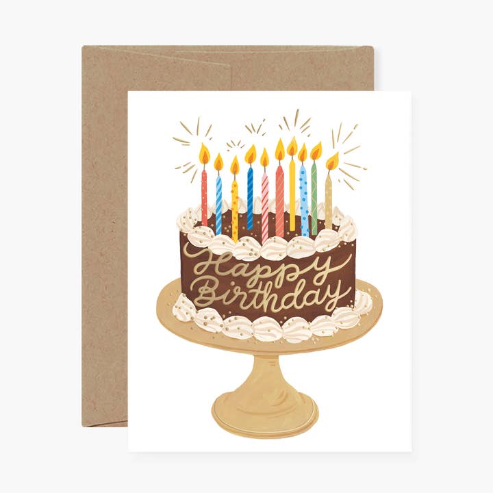 TORTA DI COMPLEANNO AL CIOCCOLATO | biglietto di auguri per la vendita all'ingrosso da parte di Botanica Paper Co.