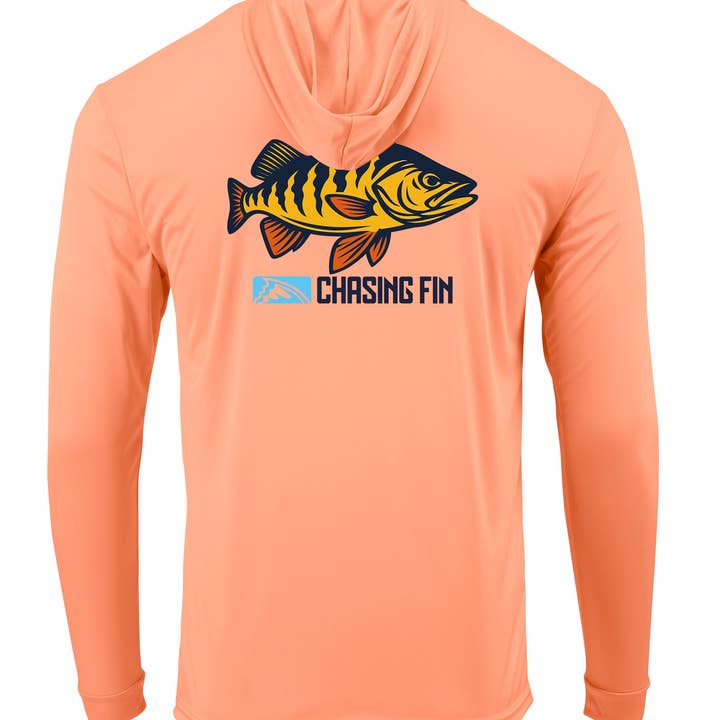 Peacock Bass Performance Shirt Long Sleeve with Hoodie - Chasing Fin New Edition for wholesale by Chasing Fin