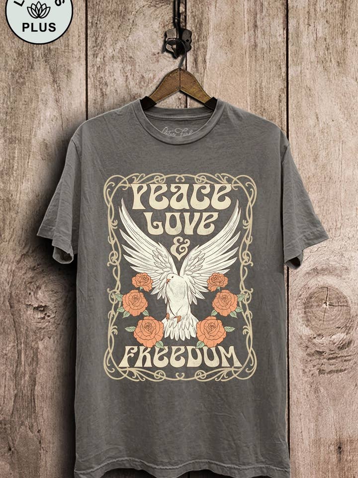 Lotus Fashion Collection - Wholesale Screen printed t-shirt – Women′s - Peace Love Freedom Pigeon Graphic Top1