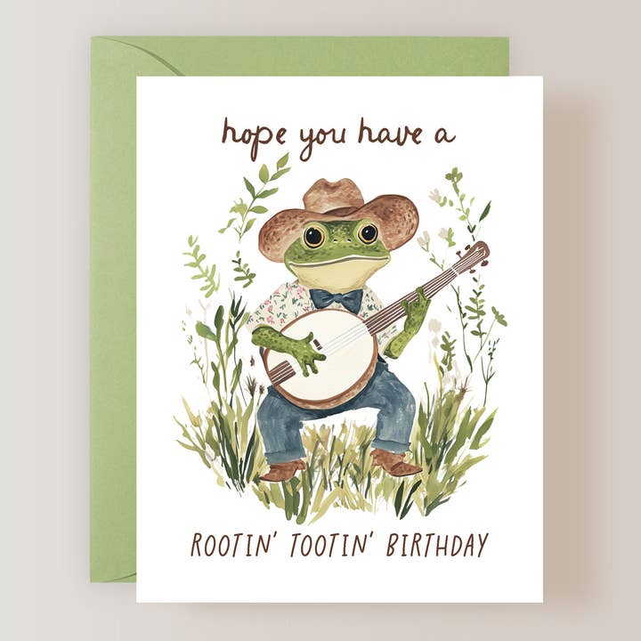Cowboy Frog Birthday Card for wholesale by Firefly Paper Studio, LLC