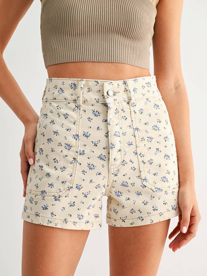 BH404J - FLOWER PRINT - High Rise Utility Cargo Short for wholesale by JUST BLACK DENIM