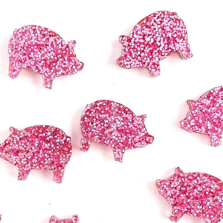 Pink Glitter Pig Farm Acrylic DIY Earring Blank 10 Pieces for wholesale by Piddlin' Supply Co