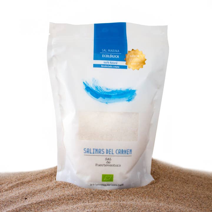 Sal de Fuerteventura. Organic Sea Salt 500g. Recyclable bag for wholesale by meDINEterranean