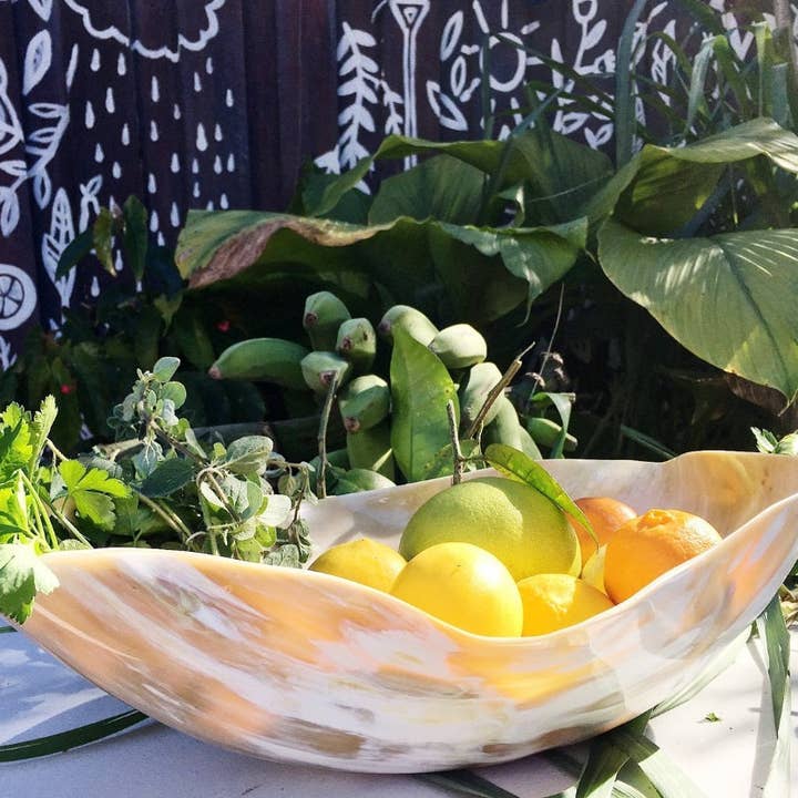 The African Home Goods - Wholesale Decoratief bord/schotel/kom - Decoratieve schaal met gebogen hoorn van Mamba - Licht1