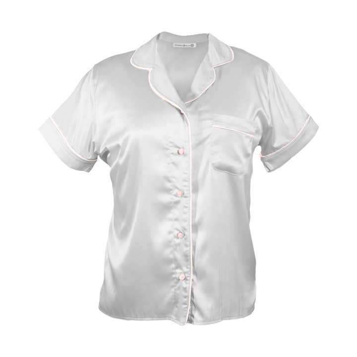 Silver Grey Satin Notch Collar Top for wholesale by Amanda Blu