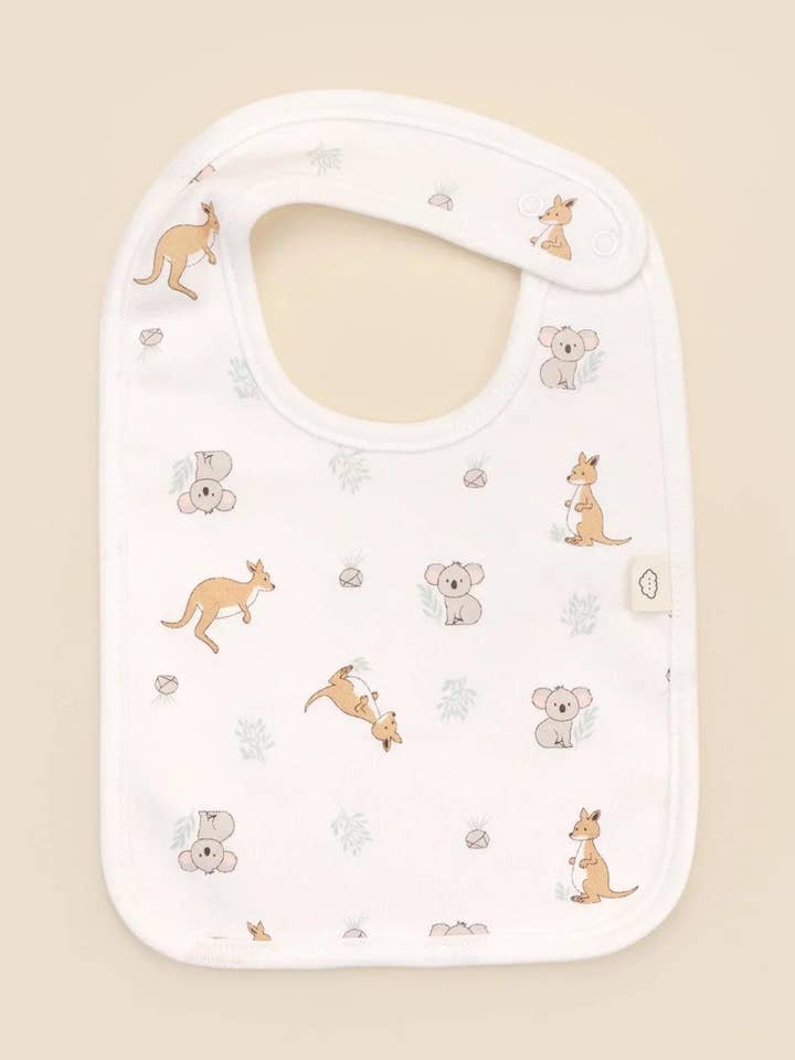 Baby-Lätzchen aus Bio-Baumwolle - Känguru & Koala für den Großhandel von Lūmmi in Colour Babywear