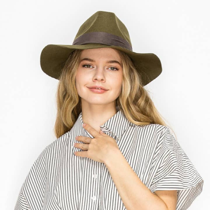 Queens INC - Wholesale Fedora - Women's - Wide-brim Wool Rancher Hat With Velvet -Olive4