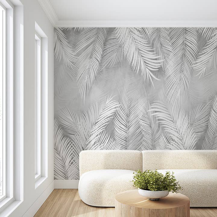 Grå Fjer Tapet, Blød Neutral Moderne Vægmaleri for engroshandel hos SimurgWallArts
