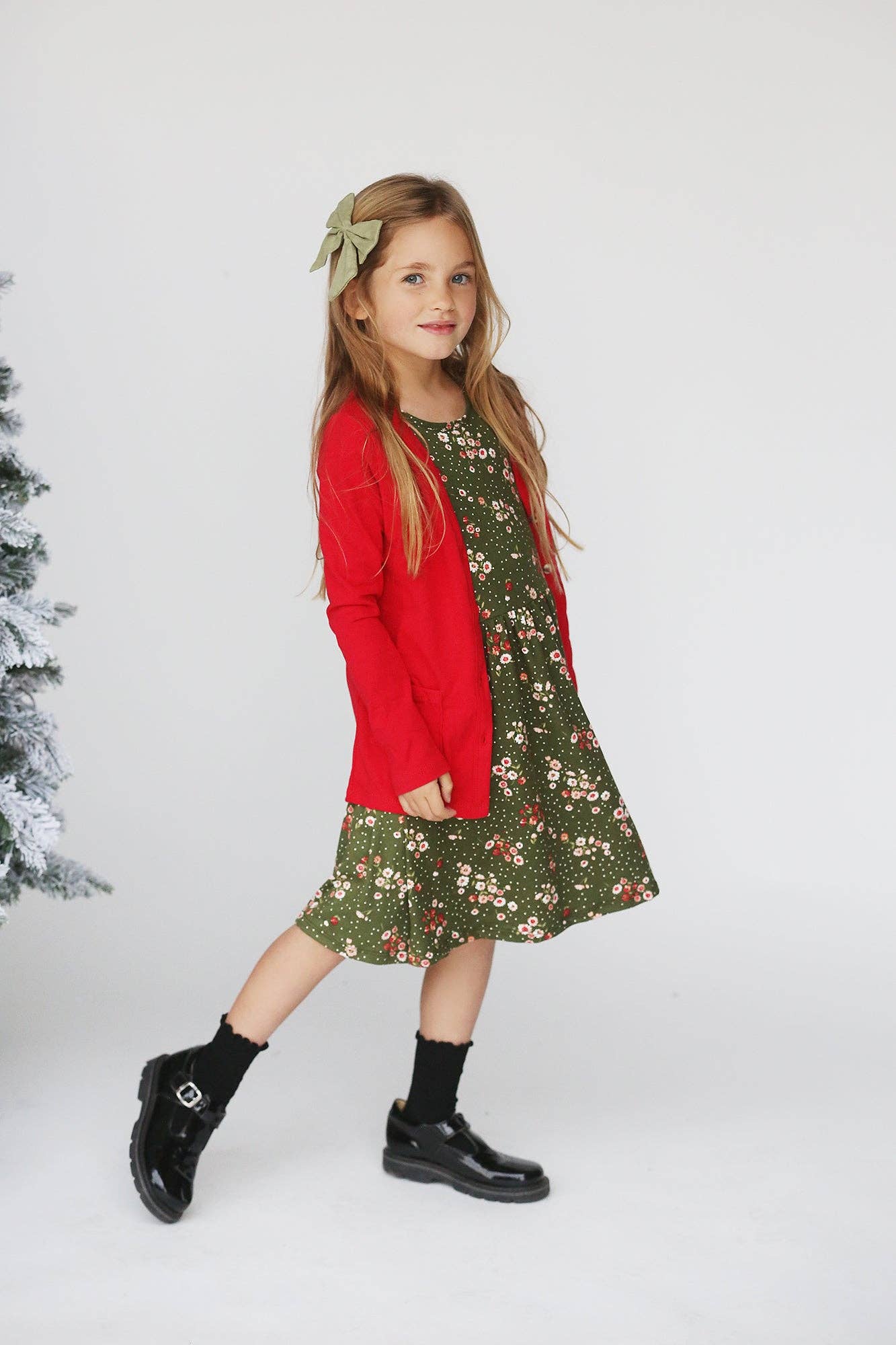 Navy Fields – Engroshandel Kjole - Børn – Sophie Grøn Blomstret Kjole1