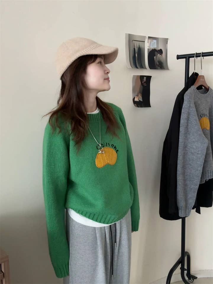 Marayn - Wholesale Knitted jumper – Women′s - Cute Korean Style Cartoon Letter Knit Sweater14