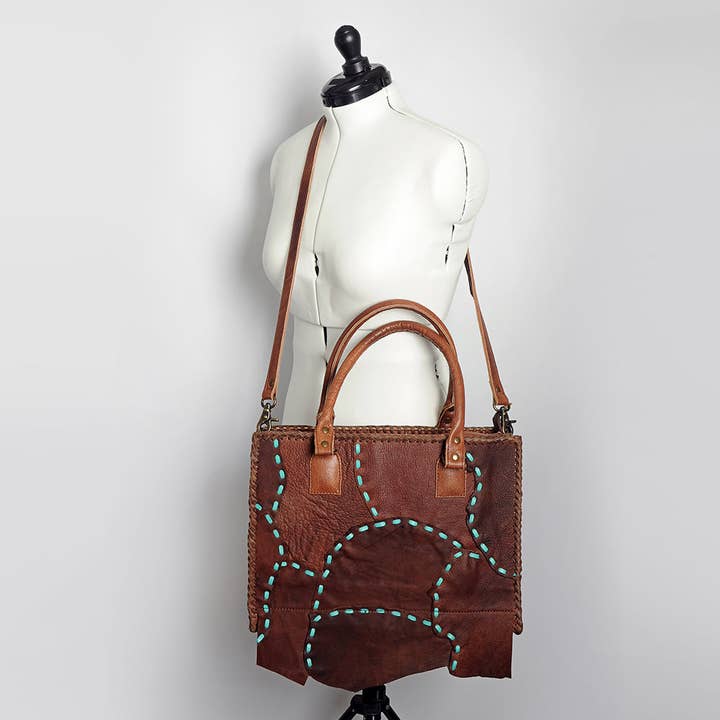 LS Western - Wholesale Tote Bag - Women's - LC-ADBG615 Rustic Patchwork Full Grain Leather Western Tote Bag American Darling6