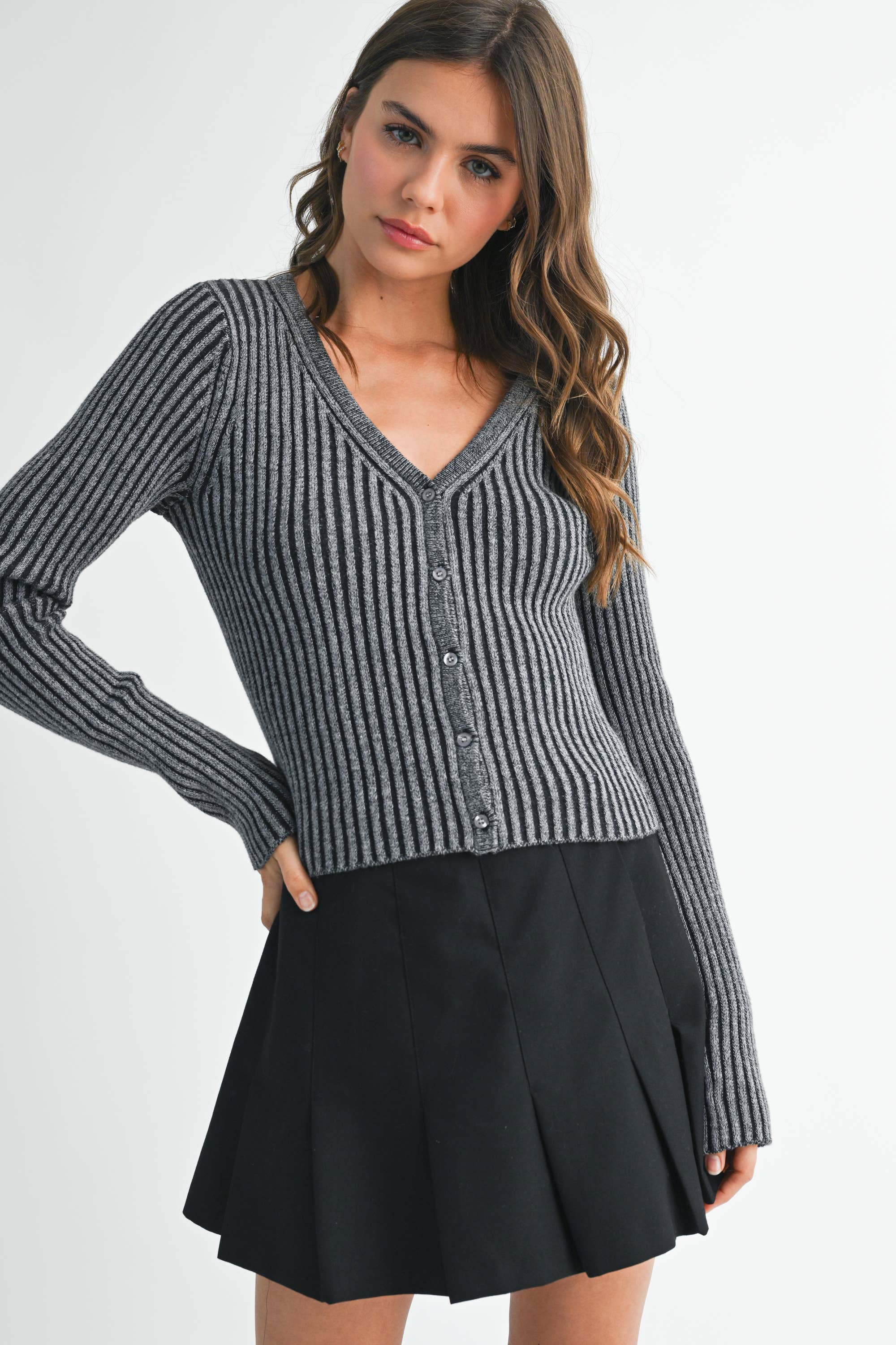 AEMI + CO - Wholesale Cardigan - Women's - 3391GK Ribbed Button-Up Cardigan1