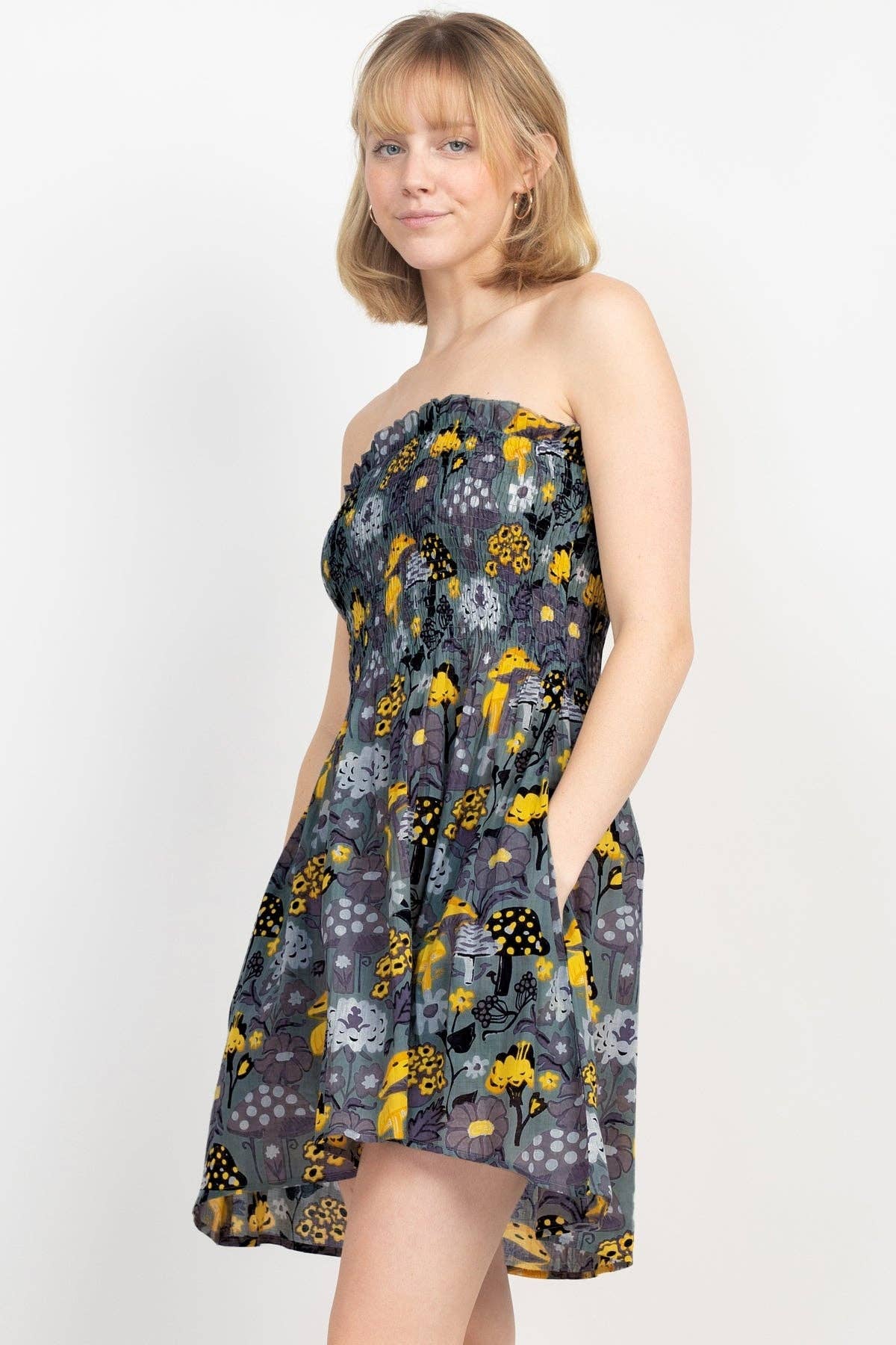 Black Mushroom Print Mini Dress for wholesale on Faire2