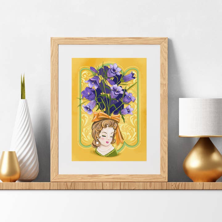 Impressão de Arte Vintage de Vaso de Cabeça de Senhora 8x10 com Campainhas de Canterbury por atacado de To & From Gift Co.