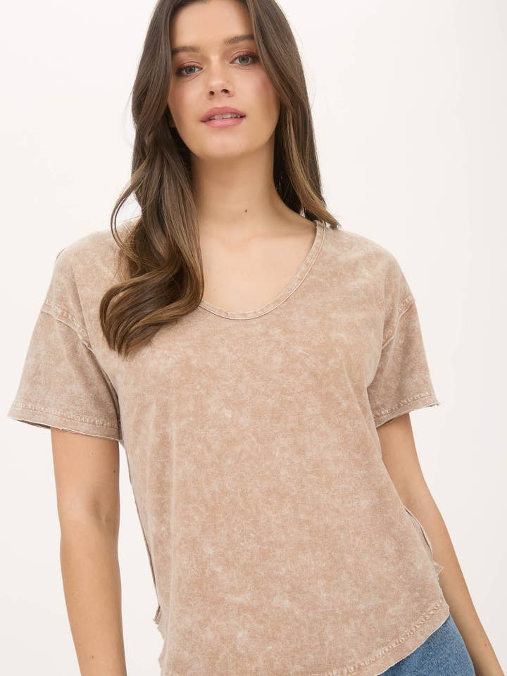 Blu Pepper - Wholesale Knit Top - Women's - WASHED SCOOP NECK SHORT SLEEVE KNIT TOP