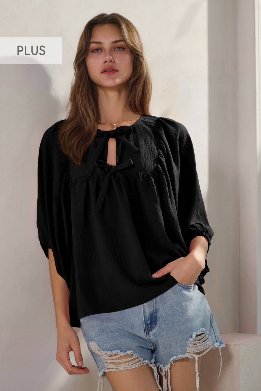 Oddi - Wholesale Blouse - Women's - Plus Solid Airflow Batwing 3/4 Sleeve Top8