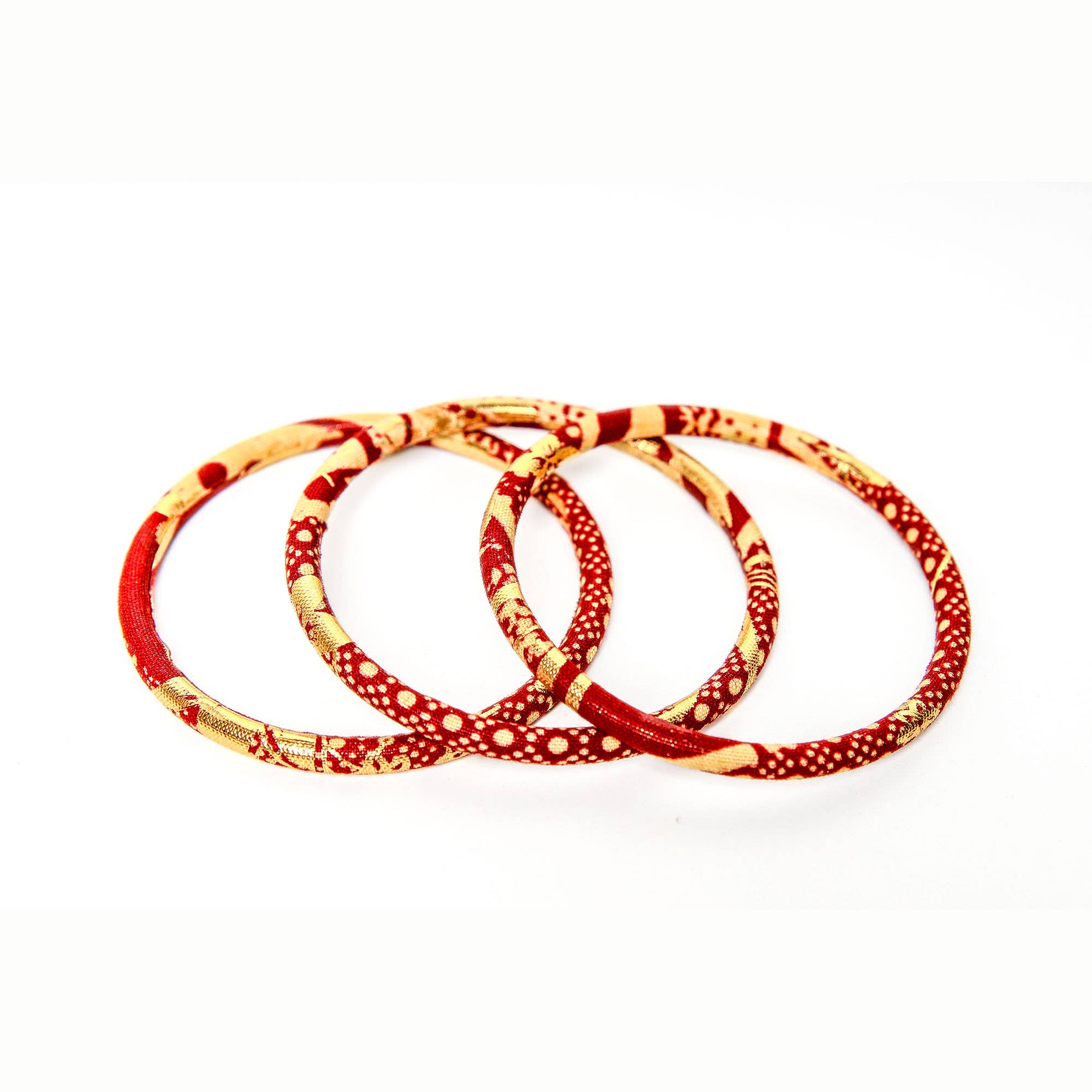 Melokane - Vendita all'ingrosso Bracciale a polsino - Bracciali rigidi in cotone wax africano rosso/ecru/oro1