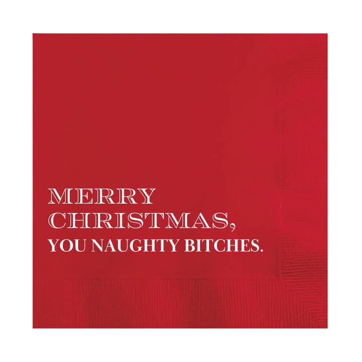 Merry Christmas, You Naughty Bitches Fun Cocktail Napkins for wholesale by Sunshine Daisy LLC