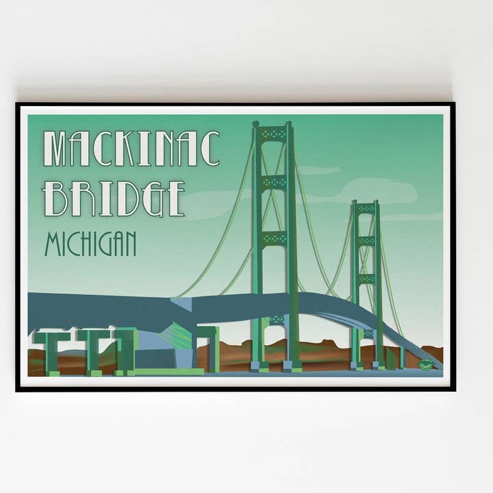 MACKINAC BRIDGE, MICHIGAN - 11x17 Art Print, Travel Poster for wholesale by Designs by Rebecca Goldberg