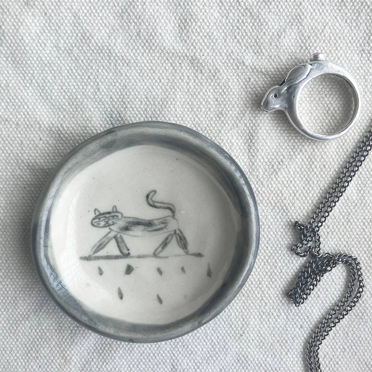 Steph Becker - Wholesale Jewelry Dish - Handmade Ceramic Cat Trinket Dish - Hand Painted Animal