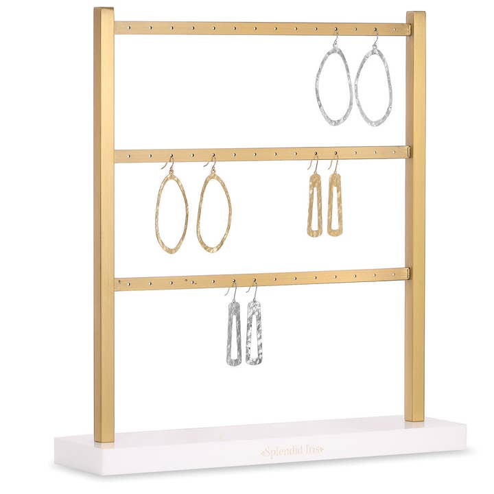 Splendid Iris - Wholesale Jewelry Stand & Display - Branded Gold & White 3 Level Earring Display1