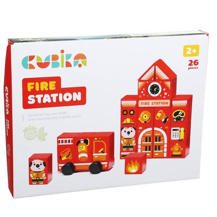 34 Wooden Building Blocks Playset Fire Station Stacking Toys for wholesale by Wooden Toys