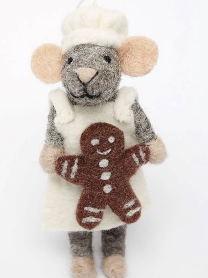 Handmade Felted Wool "Baker Mouse Pierre" ornament for wholesale by cerruti home