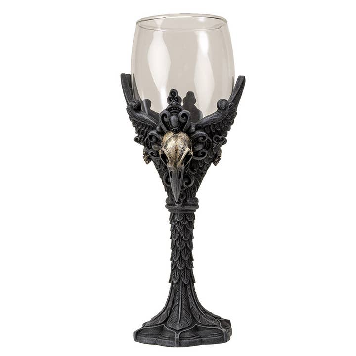 Pacific Trading - Wholesale Wine Glass - 15387 Raven Halloween Wine Goblet C/24