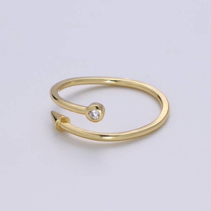 Aim Eternal - Wholesale Single Stone/Solitaire Ring - 1pc Solitaire CZ Arrow 24K Ring, Pendulum Adjustable Gold Cu