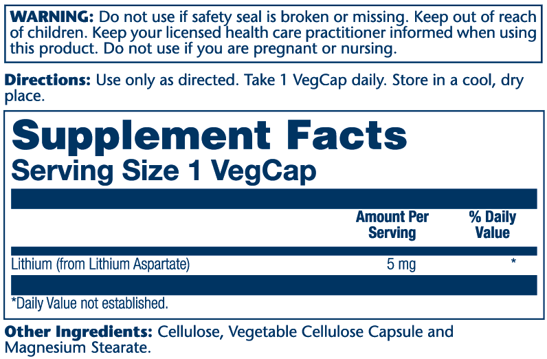 Solaray - Wholesale Oral Supplement/Vitamin - Lithium Aspartate 5mg1