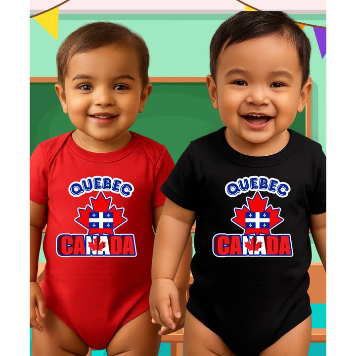 Quebec Flag Baby Bodysuit Maple Leaf Design/Birthday Gift for wholesale by Worldwide Souvenir Mart