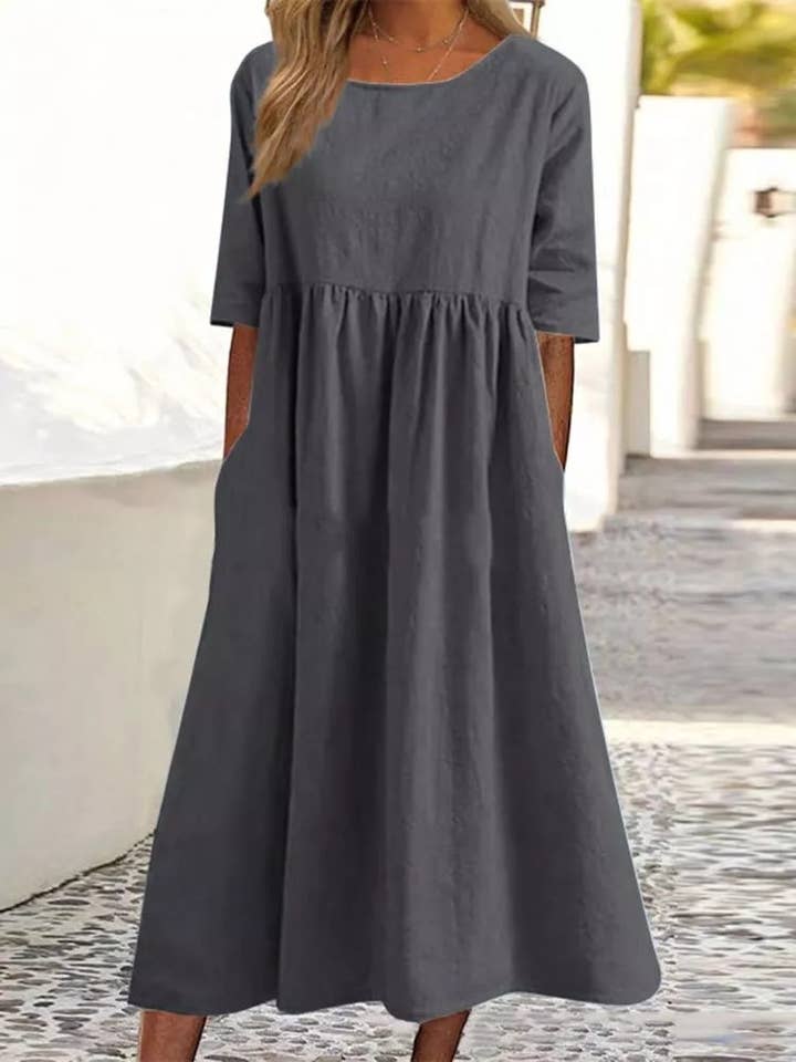 Sweetkama - Wholesale Dress - Women's - Ladies Round Neck Solid Color Daily Midi Dress 2302