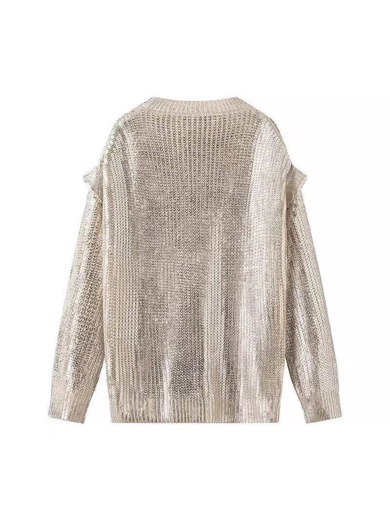 Silvery Shiny Retro Luxury Metallic Pullover Sweater for wholesale on Faire1