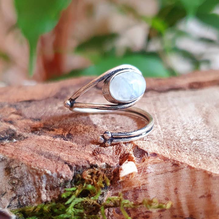 Kaali Boutique – wholesale Multi-stone ring – Ethnic style Silver & Moonstone Ring / Adjustable / Boho / Bohemian / Psy / Rustic / Tribal / Gypsy / Festival / Healing / Festival1