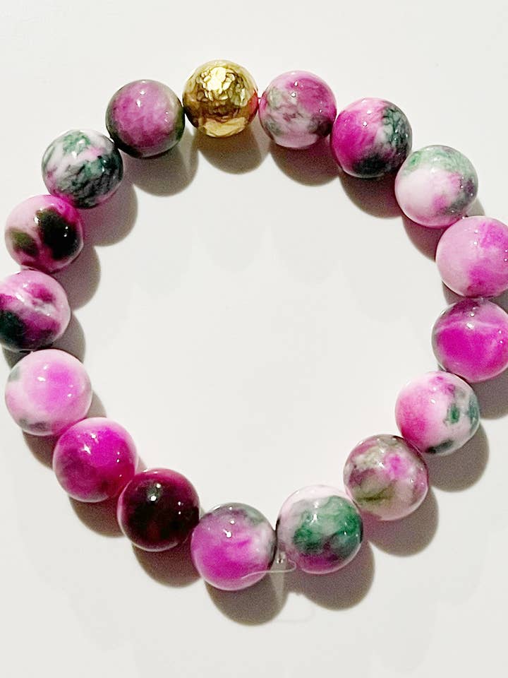 Watermelon Jade Gemstone Stone Beaded Stretch Bracelet Pink for wholesale by GentrybyJenna